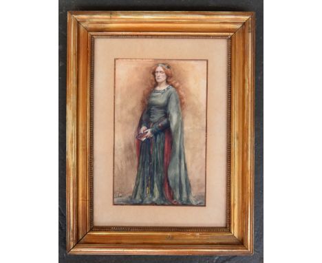 Attributed to Sir Hubert Herkomer, 1849-1914, portrait of a lady in a green dress, watercolour on paper, signed HH lower left