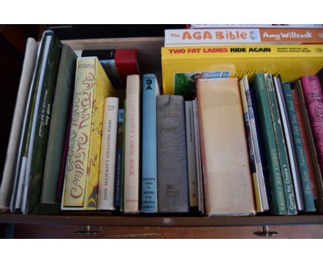 Two wooden drawers of books, including Edward Lear's Complete Nonsense published by the Folio Society