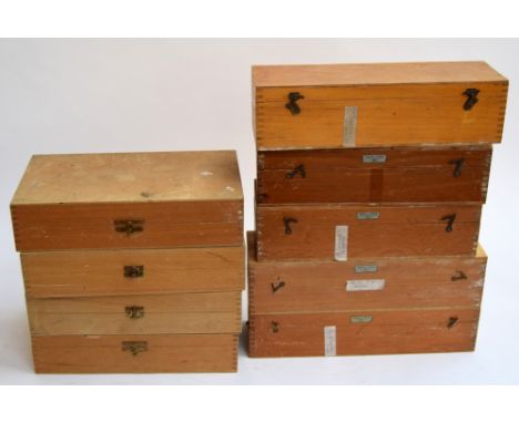 A very large collection of vintage glass photographic slides comprising 9 wooden slide boxes in all, over 400 slides, 3 1/4 a