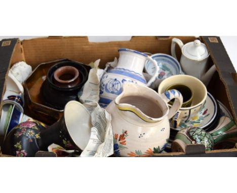 A large box of mixed ceramics including vintage Quimper