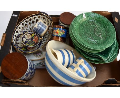 A mixed quantity of ceramics including Gresley ceramic jars, TG Green mixing bowl, and similar, and Wedgwood green cabbagewar