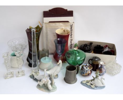 A mixed box of ceramic, to include Lladro figurines, Crown Devon vase, studio pottery, etc