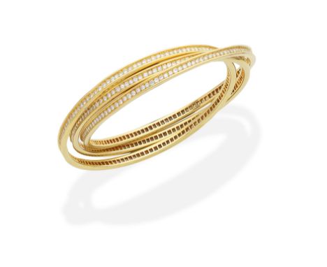 CARTIER: DIAMOND 'TRINITY' BANGLEDesigned as three interlocking hoops, set throughout with brilliant-cut diamonds, diamonds a