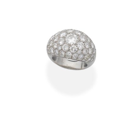 DIAMOND DRESS RINGOf bombé design, set throughout with brilliant-cut diamonds, diamonds approx. 3.70cts total, ring size appr