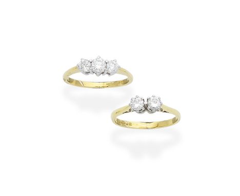 TWO DIAMOND RINGSEach set with brilliant-cut diamonds, mounted in 18 carat gold, diamonds approx. 0.70ct total, London hallma