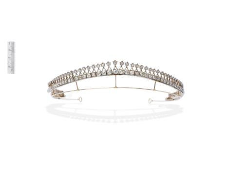 DIAMOND TIARA/NECKLACE/BRACELET COMBINATION, CIRCA 1890Designed as a graduated series of old brilliant-cut and cushion-shaped
