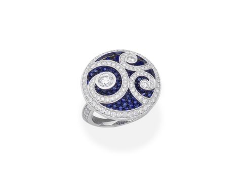 GRAFF: DIAMOND AND SAPPHIRE 'DIAMOND ON DIAMOND' RINGCircular, set with circular-cut  sapphires, weighing 2.52 carats total, 