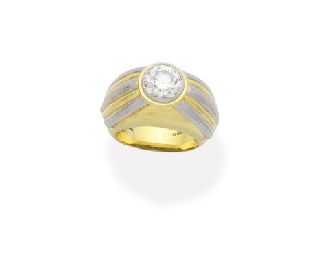 DIAMOND DRESS RING, 1991The old brilliant-cut diamond within a reeded bicoloured bombé setting, mounted in 18 carat gold, dia