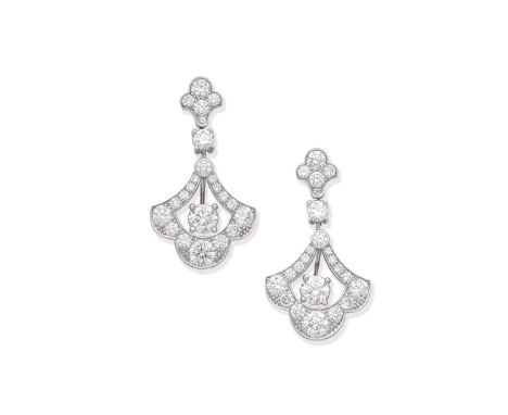 GRAFF: DIAMOND PENDENT EARRINGSEach set with brilliant-cut diamonds, weighing 2.04 carats total, signed Graff, numbered GE195