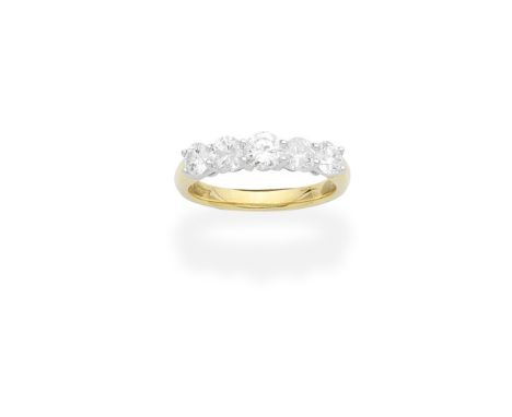 A DIAMOND FIVE-STONE RINGSet to the front with a graduation of brilliant-cut diamonds, mounted in 18 carat bicoloured gold, d