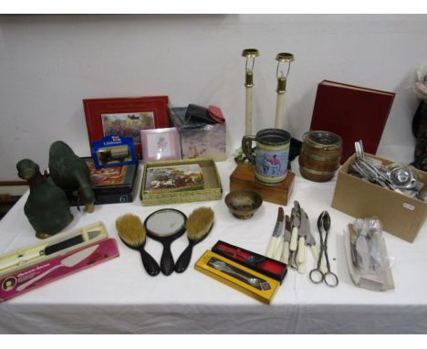 A job lot of  household items to include Ebony brush set, placemats, cutlery, onyx etc etc