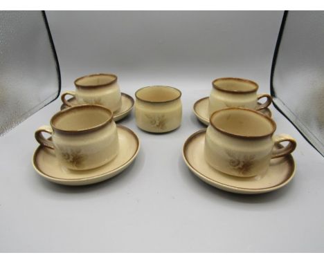 Denby 4 x cup and saucers and suagr bowl, with hazelnut design