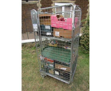 Stillage containing glass, china, vintage tins, metalware and bagatelle etc 