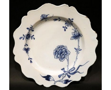 Unusual Tin Glaze Lambeth Delft, Silver Shaped Plate With Chinese Decoration Depicting A Peony And Bee, Signs Of Usual Ware T