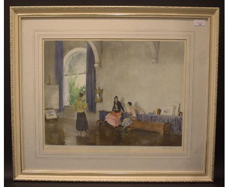 Sir William Russell Flint (1880-1969) - Signed limited edition coloured print - Conversation Piece, published 1943, in a limi