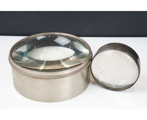 Antique large projector enlarger lens 18cm diameter, together with smaller lens 10.5cm