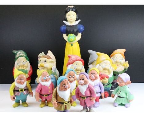 Quantity of Snow White and the Seven Dwarves items to include include ceramic garden gnome ornament set and seven vintage Dis