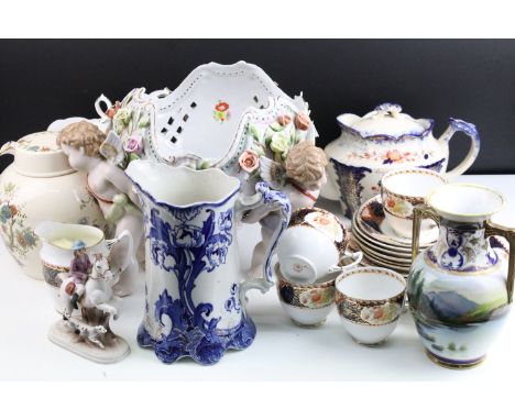 Collection of ceramics to include a Meissen continental cherub centrepiece bowl with floral encrusted decoration together wit