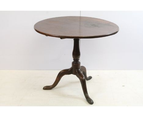 19th Century oak tilt top table with tripod base, H 68cm diameter 79cm