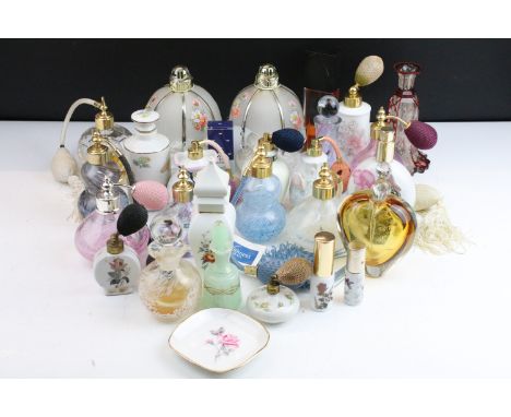 Large collection of vintage perfumes, atomisers and scent bottles with glass and ceramic examples, to include Royal Crystal R