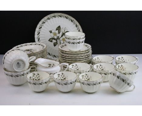 Royal Worcester 'Engadine' tea service set to include nine tea cups, nine saucers, two large cups and saucers, milk jug, two 