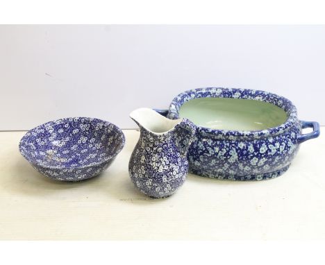 Crownford China Co. Inc. Calico blue and white pottery jug and basin set together with a similar footbath, vases and other ce