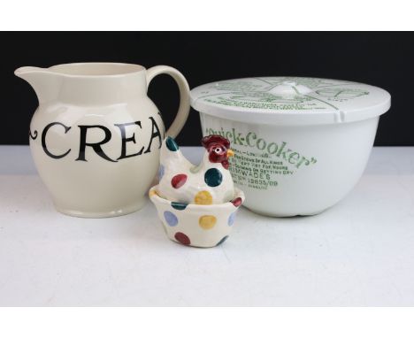 Emma Bridgewater 'Toast and Marmalade' cream jug H 14cm together with Emma Bridgewater polka dot hen egg coddler and an antiq