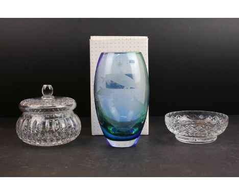Two cut glass dishes, one with lid together with a Caithness glass paperweight 'Spirits of Sea' Posy Vase, H 18cm