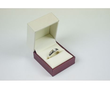 Silver opal and diamond three stone ring 