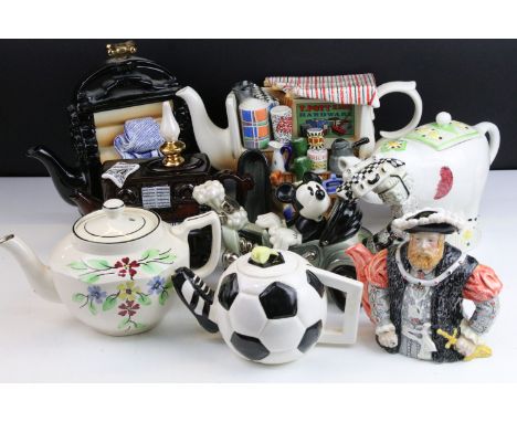 Large collection of vintage and novelty teapots to include Ringtons teatime teapot, Price potteries Kensington elephant, Card