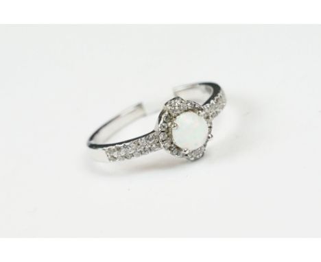 Silver opal and CZ dress ring 