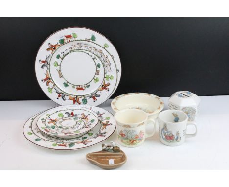 Selection of ceramics to include Crown Staffordshire fox hunting illusrtated side and two dinner plates diameter 26.5cm, toge