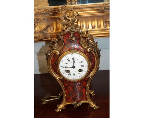 A gilt metal mounted and boulle inlaid striking mantle clock, signed to enamel dial Leeds Goldsmiths, Paris made 