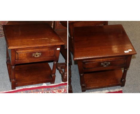 A pair of Titchmarsh &amp; Goodwin style oak lamp tables, 55cm wide by 49cm deep by 56cm high 