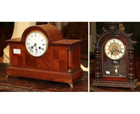 A mahogany early 20th century striking mantel clock and an American alarm mantle timepiece (2)