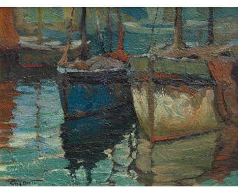 Harry BRITTON (1878-1958) Fishing Boats   Oil on board, signed, 29 x 39cm, 45 x 55cm framedHarry Britton was a Canadian artis
