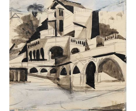 David ANDREW (1934) Mediterranean View  Mixed media, signed, 23.5cm x 24.5cm, 43.5cm x 44.5cm framed. internationally renowne
