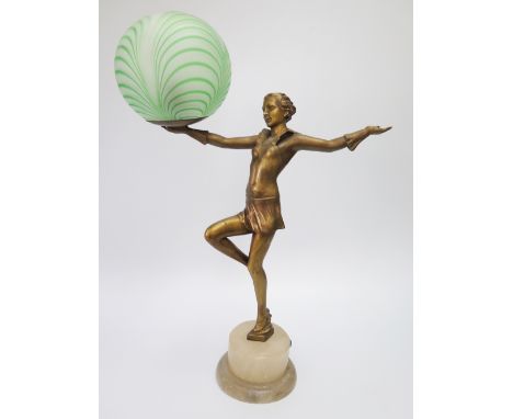 An Art Deco Spelter Figural Table lamp in the manner of Lorenzl, 47.5 cm