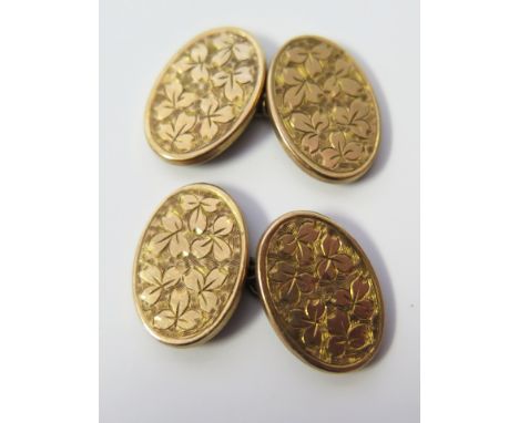 A Pair of 9ct Gold Clover Engraved Cufflinks, 1908