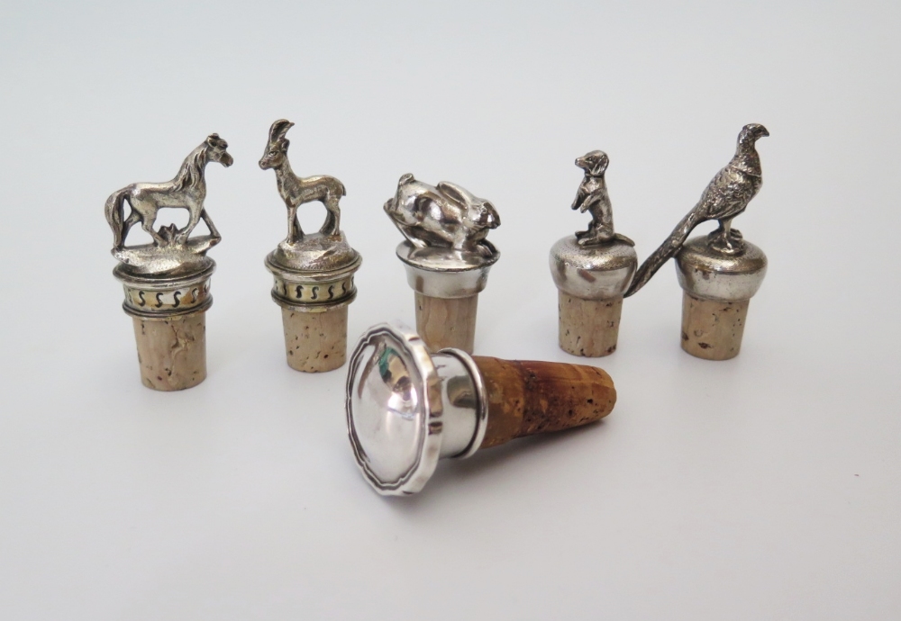 A Pair of WMF Silver Plated Wine Stoppers with pheasant and dog finials