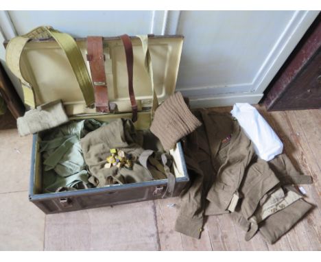 A WWII British RAPC Uniform, including buttons, in army tin trunk