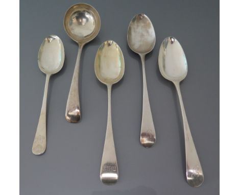 A Pair of William IV Silver Desert Spoons, London 1831, George Wintle, sauce ladle, two other silver spoons and plated flatwa