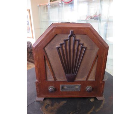 A GECOPHONE Walnut and Herringbone Strung Wireless (collector's item only _ not for electrical use without full rewire)