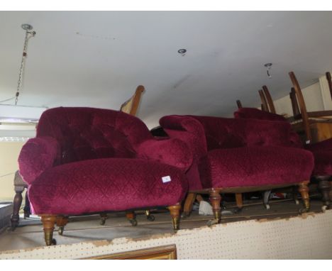 A Pair of Victorian Button Back Tub Chairs and two others