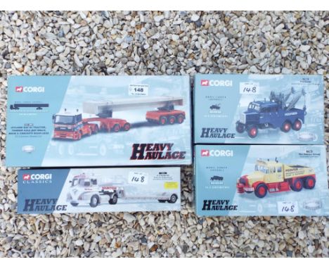 Corgi Heavy Haulage - 4 diecast 1:50 scale models, Leland Daf Tractor, tandem axle Jeep Dolly, Bogie and concrete beam load #