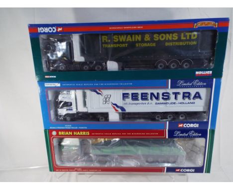 Corgi - 3 diecast 1:50 scale models DAF CF curtainside, R Swain # CC13601, ERF EC sheeted flatbed trailer, Brian Harris #' CC