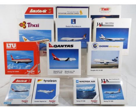 Herpa - thirteen 1:500 scale boxed planes comprising 500098, 500869, 502504, 500616, 511100, 503921, 503372, 504270, 502900, 