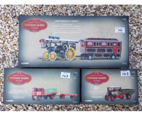 Corgi Vintage Glory - three 1:50 scale diecast models, Fowler B6 Showmans Locomotive 'Onward' Le Mont Blanc & Caravan # 80110