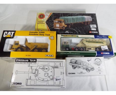 Diecast - a Corgi Scammell Cruisader CC12603, Diamond T620 #562904, Firebase Nam 1.50 scale #US50304 Patton Tank, ERF EC Powd