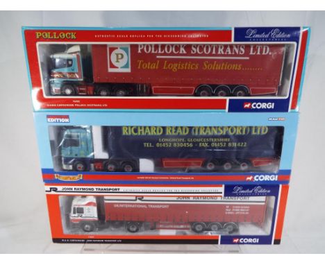 Corgi - three 1:50 scale diecast model tractors and trailers #76401, CC13408 and 75807, all appear mint in original window bo